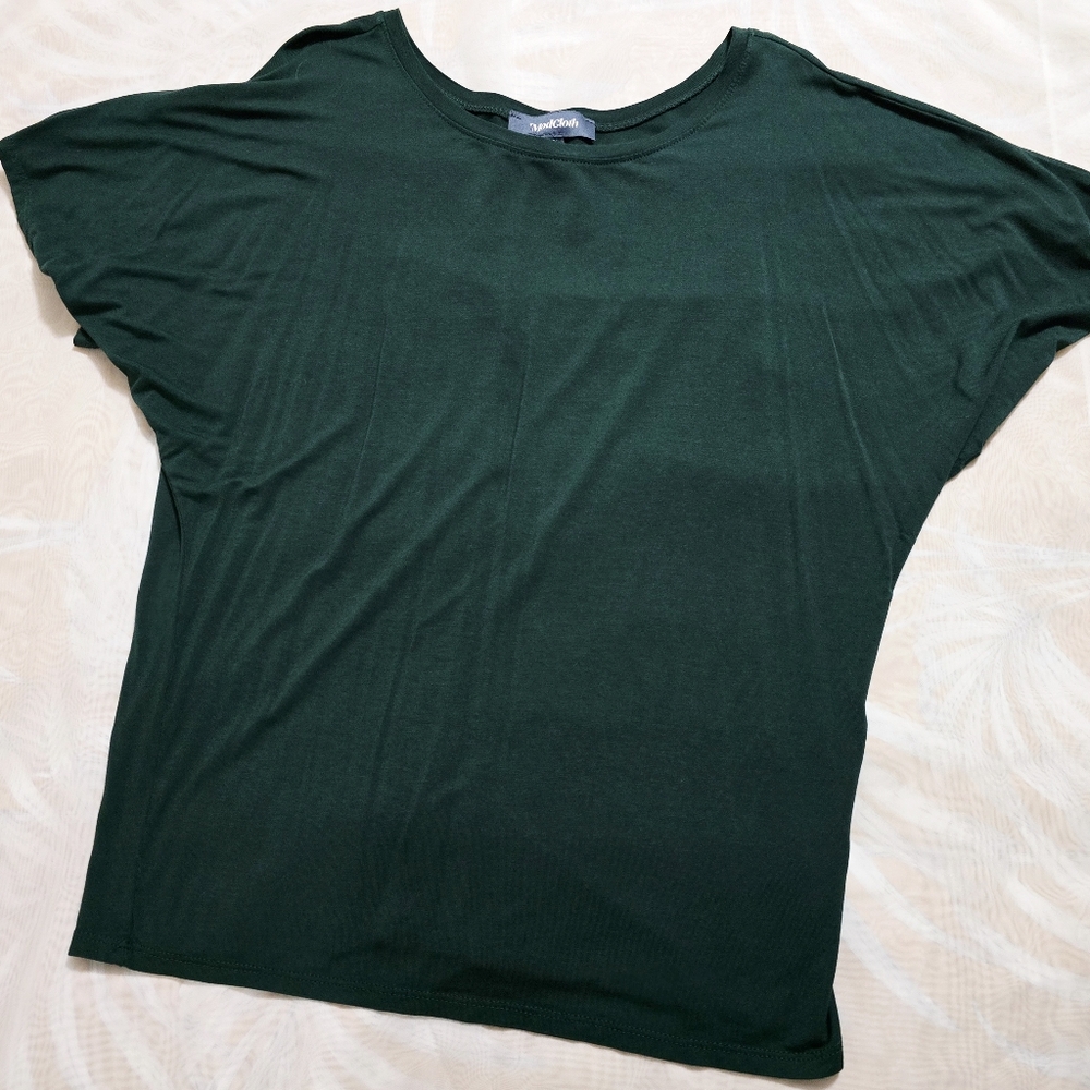 Modcloth Green Flutter Sleeve Green Blouse Short Sleeve